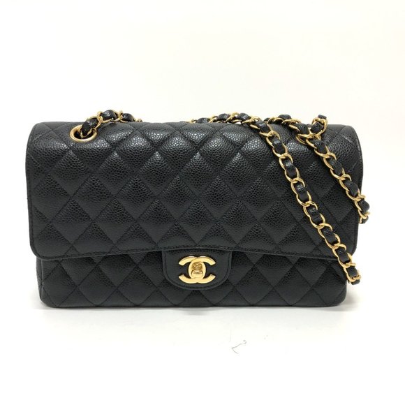 CHANEL A01112 Coco Mark CC Matelasse 25 Double Chain Shoulder Bag in Caviar L... - Picture 1 of 16